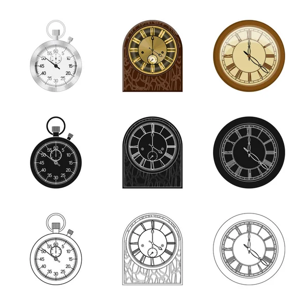 Objet isolé de l'horloge et le symbole du temps. Collection d'horloge et cercle symbole de stock pour le web . — Image vectorielle