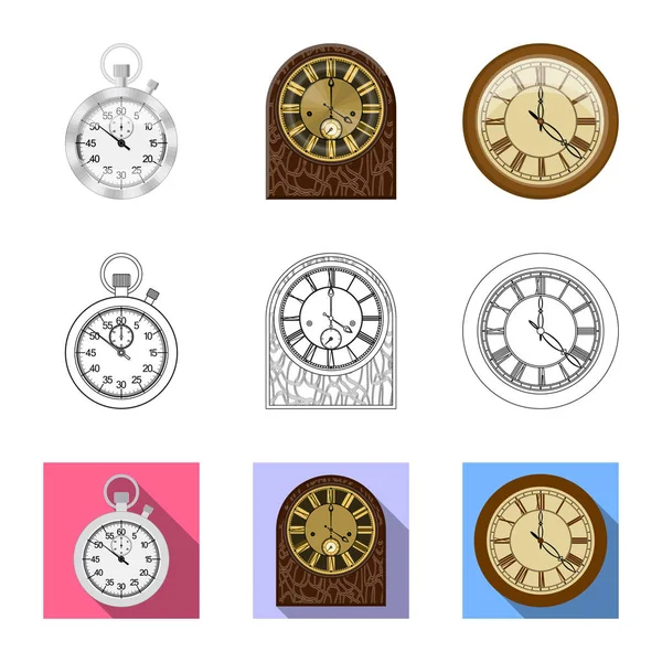 Ilustración vectorial del reloj y la señal de tiempo. Conjunto de reloj y círculo símbolo de stock para web . — Archivo Imágenes Vectoriales