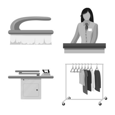 Çamaşırhane ve temiz simge vektör çizimi. Çamaşır ve giysi hisse senedi vektör çizim seti.