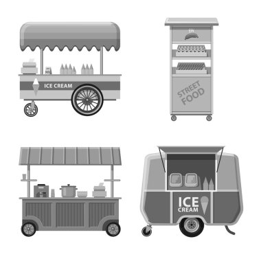 Piyasa ve dış simge vektör tasarımı. Hisse senedi için Pazar ve gıda vektör simge kümesi.