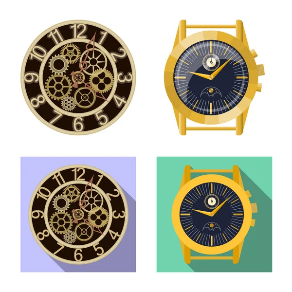 시계 및 시간 상징의 벡터 디자인입니다. 웹에 대 한 클록 및 원 주식 기호 모음. — 스톡 벡터