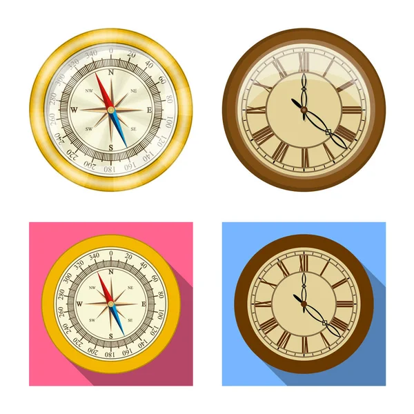 Isolerade objekt av klocka och tid-logotypen. Uppsättning av klocka och cirkel aktiesymbol för webben. — Stock vektor