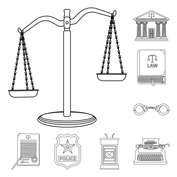 Ilustración vectorial del derecho y logotipo del abogado. Conjunto de ley y símbolo de acciones de justicia para web . — Vector de stock