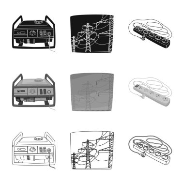 Elektrik ve elektrik logo yalıtılmış nesne. Elektrik ve enerji hisse senedi vektör çizim koleksiyonu.