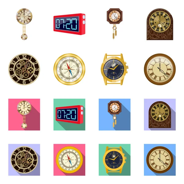 Απομονωμένο αντικείμενο ρολόι και η ώρα του συμβόλου. Σετ ρολόι και κύκλο εικονίδιο του φορέα σε απόθεμα. — Διανυσματικό Αρχείο