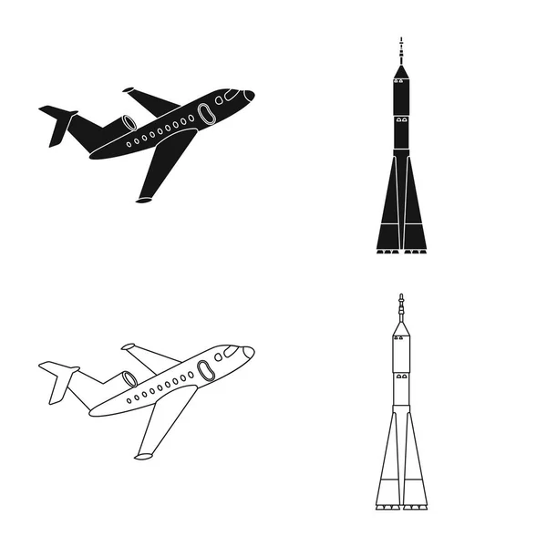 Векторное проектирование самолета и иконки транспорта. Набор самолета и символ неба для веб . — стоковый вектор