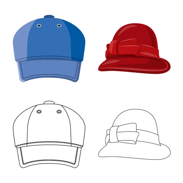 Ilustração vetorial de chapéus e ícones de boné. Coleção de chapelaria e ícone de vetor acessório para estoque . — Vetor de Stock