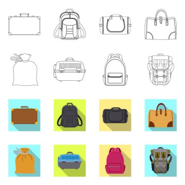 Bavul ve Bagaj işareti vektör Illustration. Web için bavul ve yolculuk hisse senedi simgesi kümesi.