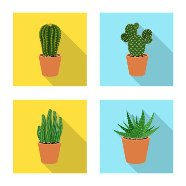 Kaktüs ve pot simge vektör Illustration. Kaktüs ve hisse senedi için kaktüsler vektör simge kümesi.