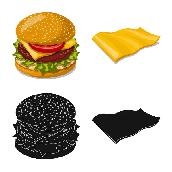 Diseño vectorial de hamburguesa y símbolo sándwich. Colección de hamburguesas y rebanadas de papel símbolo para web . — Vector de stock