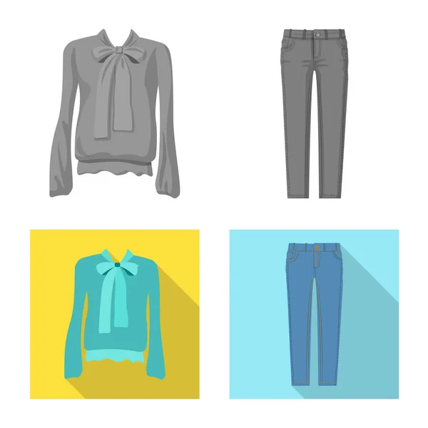 Vectorillustratie van vrouw en kleding teken. Set van vrouw en dragen aandelensymbool voor web. — Stockvector