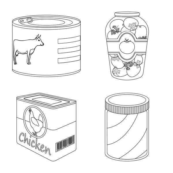 Illustrazione vettoriale di lattina e simbolo alimentare. Raccolta dell'icona del contenitore e del vettore del pacchetto per le azione . — Vettoriale Stock