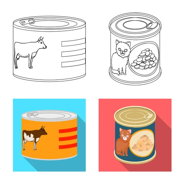 Diseño vectorial de lata y signo de comida. Conjunto de lata y paquete icono vectorial para stock . — Archivo Imágenes Vectoriales