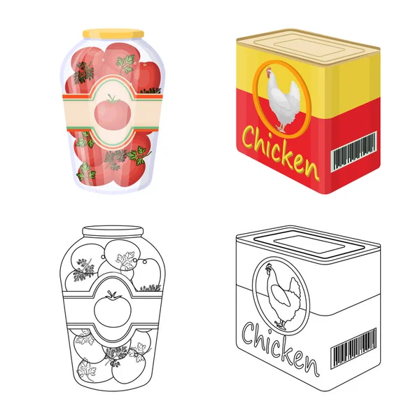 Diseño vectorial de lata y logotipo de alimentos. Colección de ilustración de vectores de latas y paquetes . — Archivo Imágenes Vectoriales