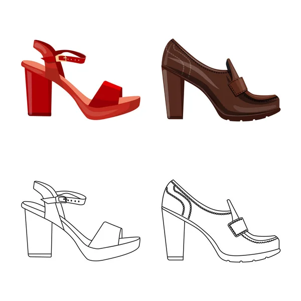Vektorillustration av skodon och kvinna logotyp. Uppsättning av skor och fot vektor ikonen för lager. — Stock vektor