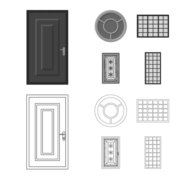 Isolated object of door and front sign. Collection of door and wooden stock vector illustration. — Stock Vector