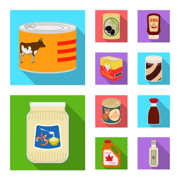 Diseño vectorial de lata y signo de comida. Conjunto de lata y paquete icono vectorial para stock . — Archivo Imágenes Vectoriales