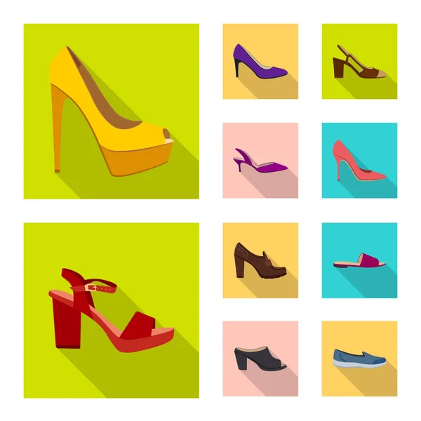 履物および女性のアイコンの孤立したオブジェクト。Web 用の靴と足の銘柄記号のコレクション. — ストックベクタ