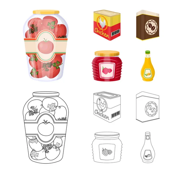 Ilustración vectorial de lata y símbolo de comida. Conjunto de ilustración de vectores de latas y paquetes . — Archivo Imágenes Vectoriales