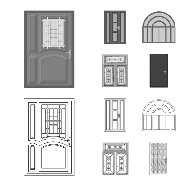 Objeto aislado de puerta y letrero delantero. Colección de puerta y madera símbolo de stock para web . — Vector de stock