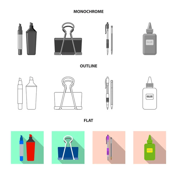 Illustration vectorielle de l'icône bureau et fournitures. Ensemble d'icône vectorielle de bureau et d'école pour stock . — Image vectorielle