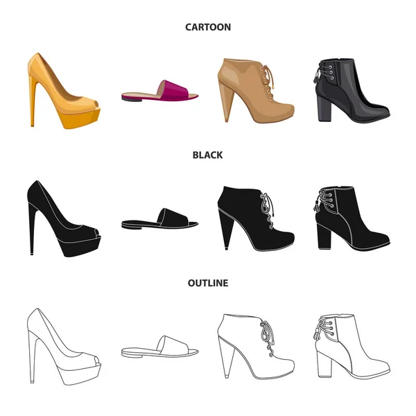 Vektorillustration av skodon och kvinna symbol. Insamling av skor och fot lager vektorillustration. — Stock vektor