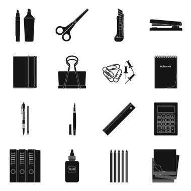 Arz ve office logosu yalıtılmış nesne. Hisse senedi için ofis ve okul vektör simge kümesi.