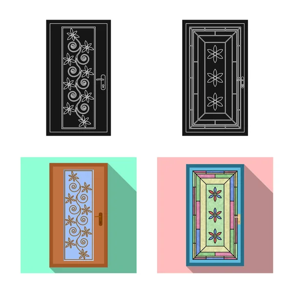 Изолированный объект двери и переднего логотипа. Набор дверных и деревянных векторных иллюстраций . — стоковый вектор