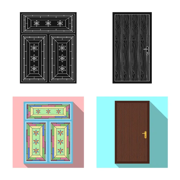 Diseño vectorial de puerta y símbolo frontal. Conjunto de ilustración vectorial de puerta y madera . — Vector de stock