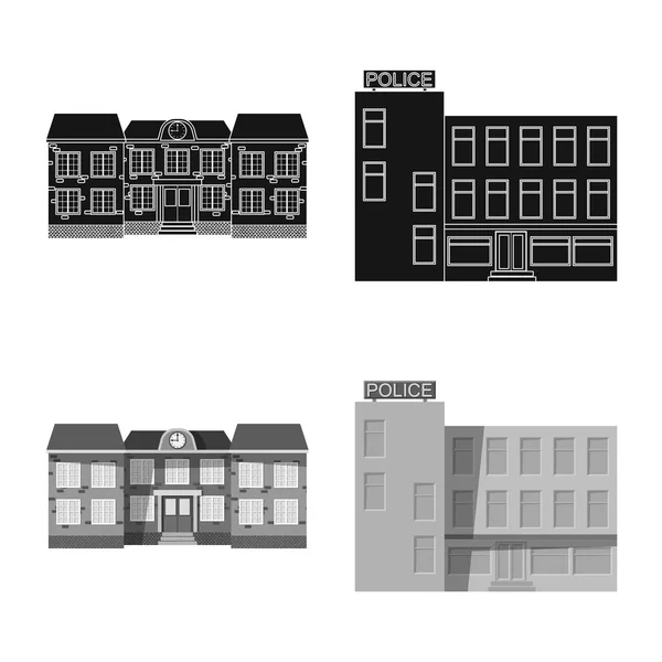 Векторний дизайн будівлі та переднього логотипу. Набір будівельних та дахових векторних значків для складів . — стоковий вектор