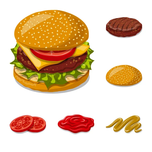 Isolated object of burger and sandwich logo. Collection of burger and slice vector icon for stock. — Stock Vector