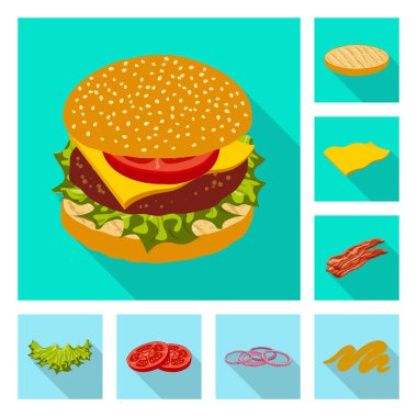 Burger ve sandviç simge vektör Illustration. Burger ve dilim hisse senedi vektör çizim seti.