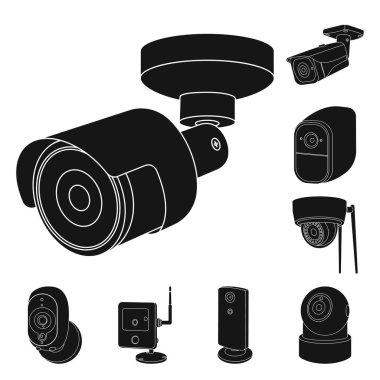 Cctv ve kamera simgesinin vektör tasarımı. Cctv ve sistem stok vektör çizim topluluğu.