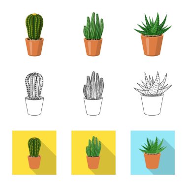 Kaktüs ve pot logo vektör Illustration. Kaktüs ve web için kaktüsler hisse senedi simgesi.