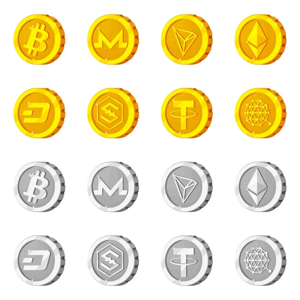 Cryptocurrency 和硬币符号的矢量设计。cryptocurrency 和加密股票矢量图的收集. — 图库矢量图片