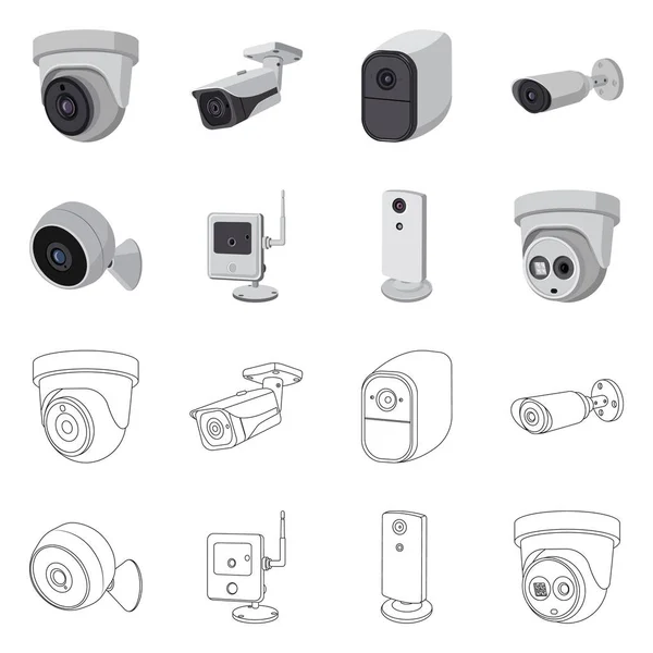 Objeto isolado de cctv e símbolo de câmera. Coleção de cctv e sistema de ilustração vetor estoque . —  Vetores de Stock