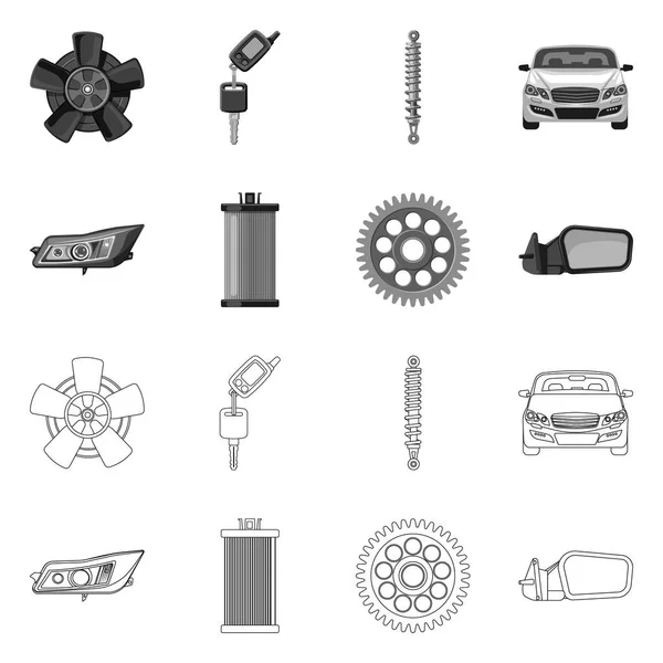 Geïsoleerde object van auto en deel symbool. Collectie van auto en auto aandelensymbool voor web. — Stockvector