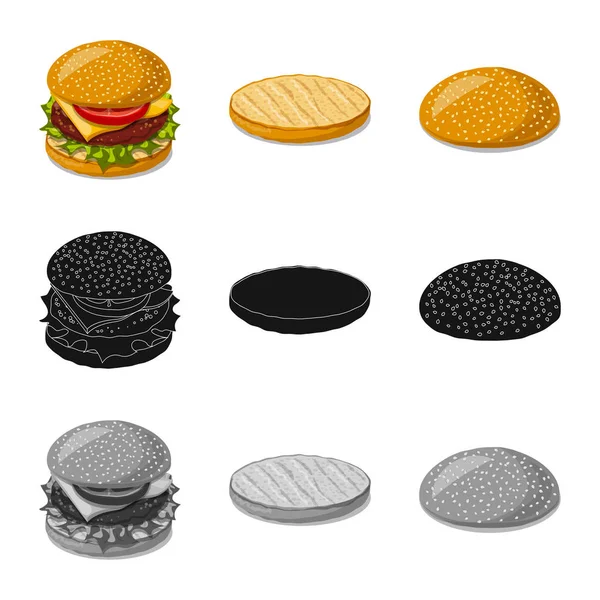 Diseño vectorial de hamburguesa y sándwich icono. Conjunto de hamburguesa y el icono de vector de rebanada para stock . — Archivo Imágenes Vectoriales