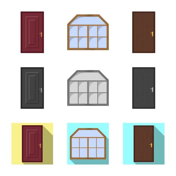Diseño vectorial de puerta y símbolo frontal. Conjunto de puerta y símbolo de madera para web . — Vector de stock