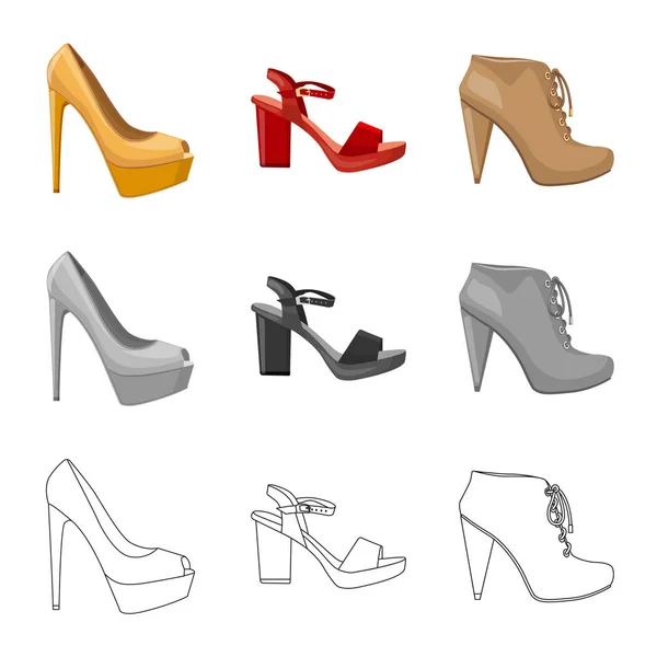 Conception vectorielle des chaussures et symbole de la femme. Collection de chaussures et illustration vectorielle du stock de pieds . — Image vectorielle