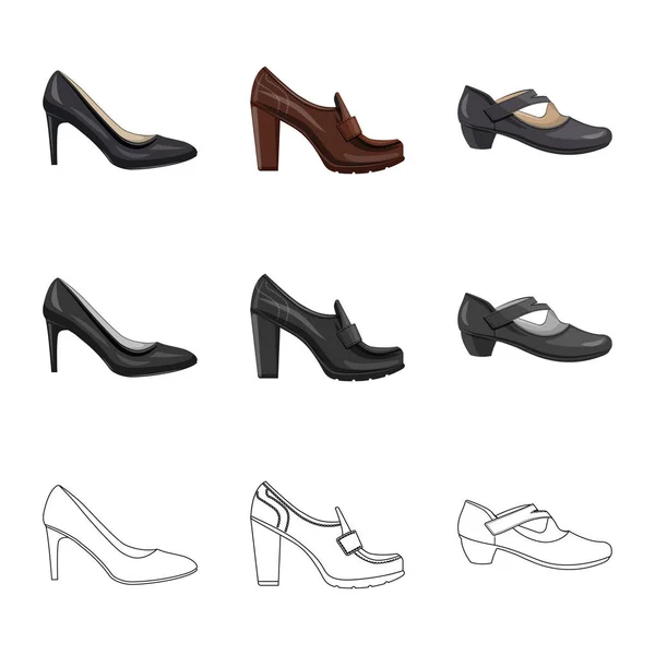 Изолированный предмет обуви и знак женщины. Коллекция векторной иллюстрации обуви и ног . — стоковый вектор