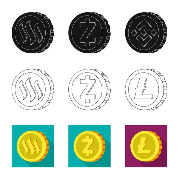 Vektorillustration av kryptovaluta och mynt logotyp. Uppsättning av kryptovaluta och krypto aktiesymbol för webben. — Stock vektor