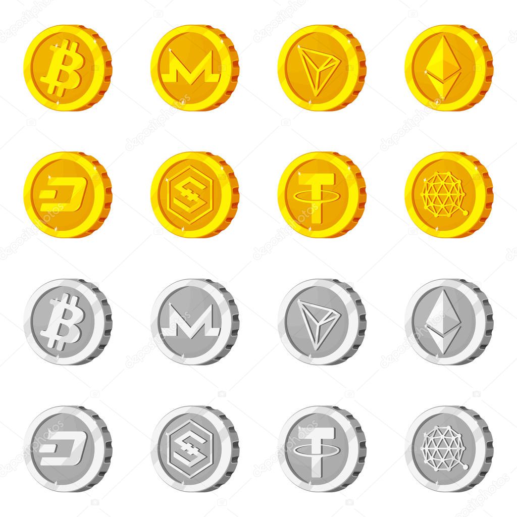 Vector illustration of cryptocurrency and coin sign. Set of cryptocurrency and crypto vector icon for stock.
