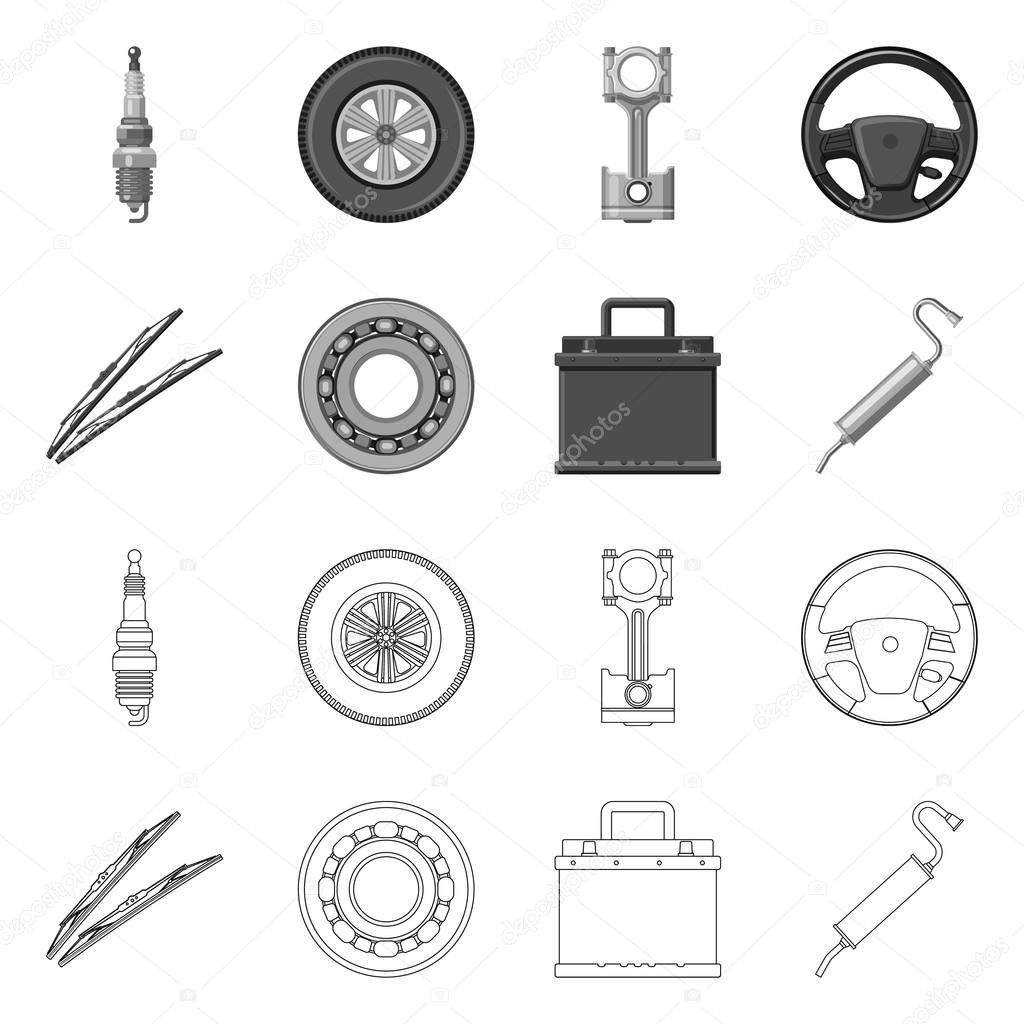 Vector illustration of auto and part icon. Set of auto and car stock vector illustration.
