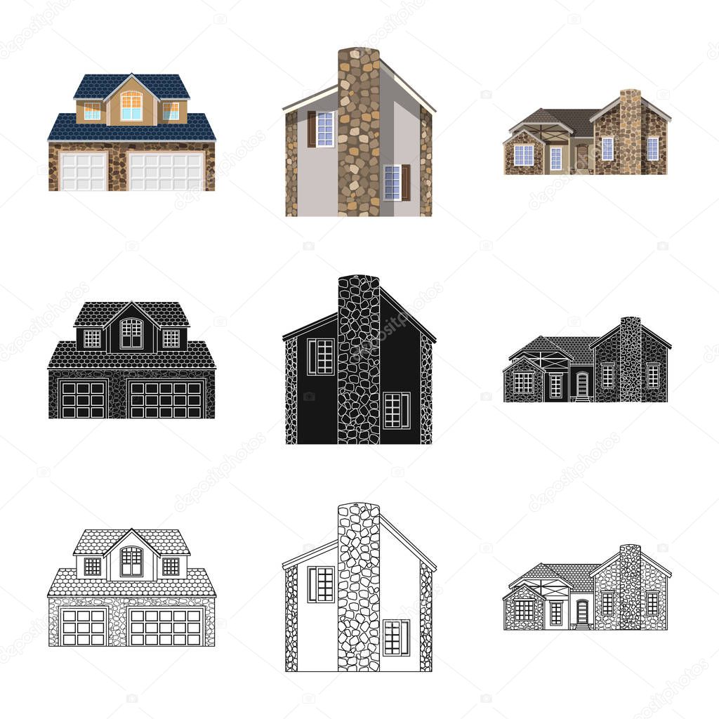 Isolated object of building and front icon. Set of building and roof vector icon for stock.