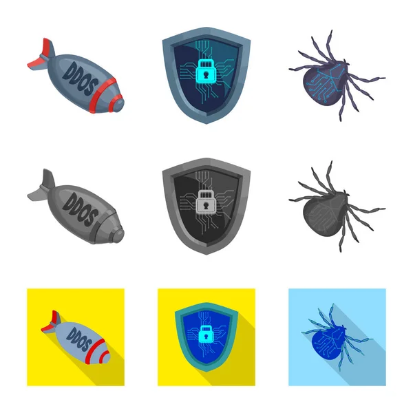 Conception vectorielle du virus et signe sécurisé. Collection de virus et de cyber-stock symbole pour le web . — Image vectorielle