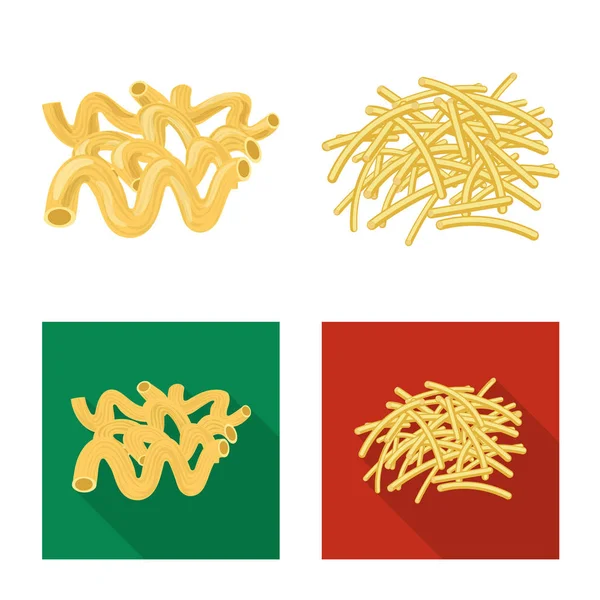 Objek pasta yang terisolasi dan logo karbohidrat. Mengumpulkan pasta dan gambar vektor saham makaroni . - Stok Vektor