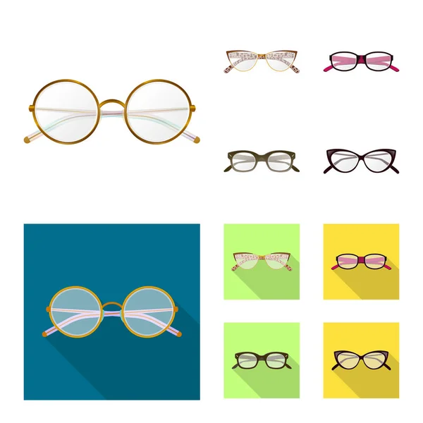 Design vettoriale di occhiali e logo della cornice. Set di bicchieri e accessori stock symbol per web . — Vettoriale Stock