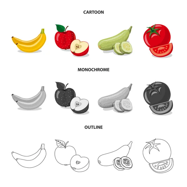 Vektordesign von Gemüse und Obst-Symbol. Set von pflanzlichen und vegetarischen Aktiensymbolen für das Web. — Stockvektor