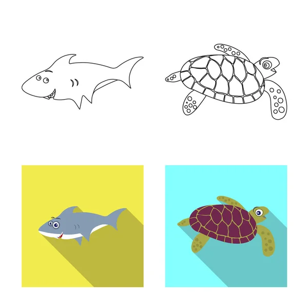 Diseño vectorial del icono del mar y los animales. Conjunto de mar y vector marino icono para stock . — Vector de stock